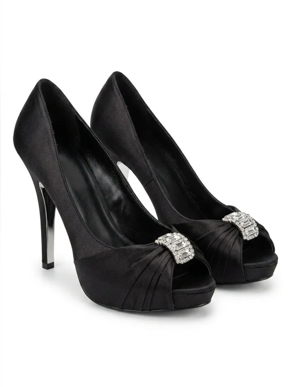 DEB BLACK SATIN OPEN TOE HIGH HEELS SIZE 9